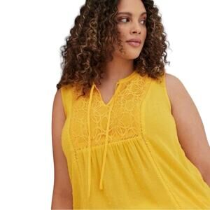 Torrid Swiss Dot Crochet inset Tank Yellow size 4X